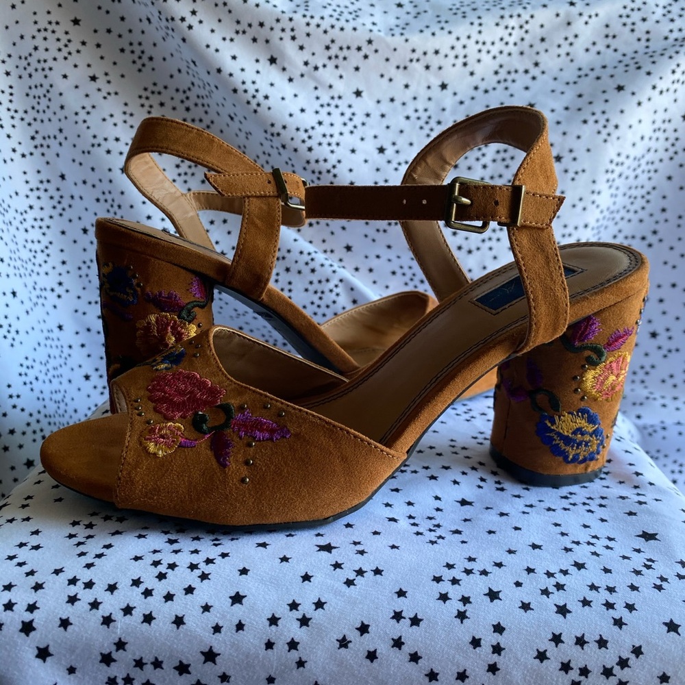 Brown Suede Floral Heels